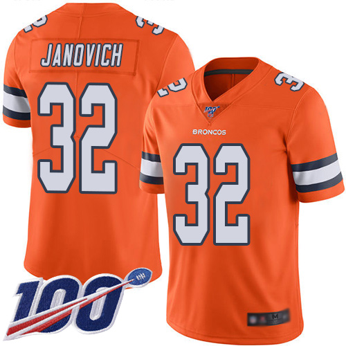 Men Denver Broncos #32 Andy Janovich Limited Orange Rush Vapor Untouchable 100th Season Football NFL Jersey